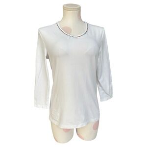Burberry  London Classic 3/4 Sleeve White Tee with Signature print neckline M/L
